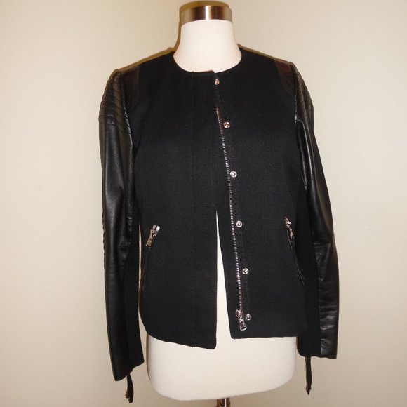 REBECCA TAYLOR Moto Biker Quilted Twill Casual Leather Zip Black Jacket 6 Medium - Picture 2 of 8